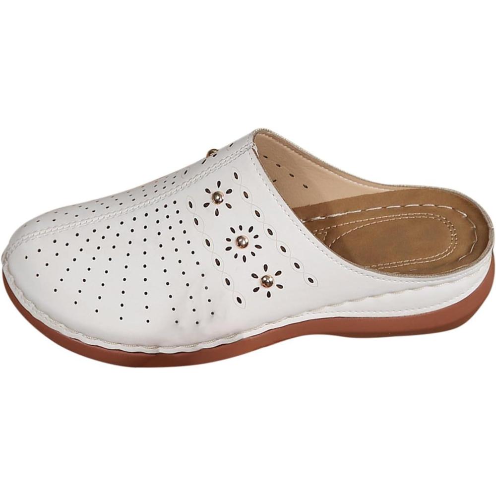image:imageSabots orthopdiques enfiler bout ferm pour femme Coupe large Sandales de marche avec soutien de la vote plantaire et sangle boucle rglableBlanc 15