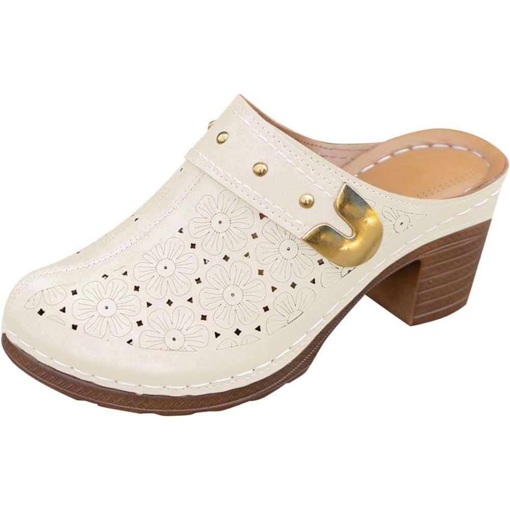 image:imageSabots orthopdiques enfiler bout ferm pour femme Coupe large Sandales de marche avec soutien de la vote plantaire et sangle boucle rglableBlanc 10