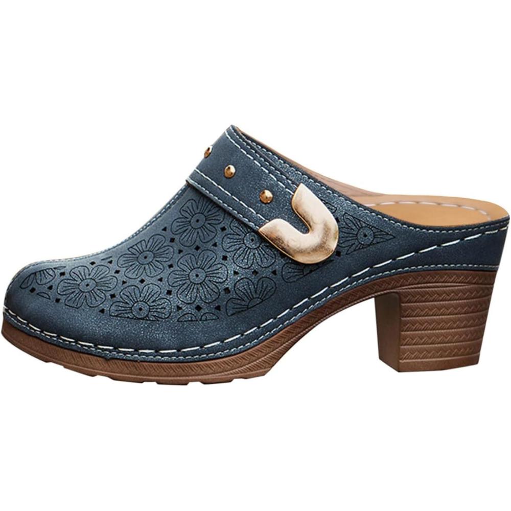 image:imageSabots orthopdiques enfiler bout ferm pour femme Coupe large Sandales de marche avec soutien de la vote plantaire et sangle boucle rglableNavy7