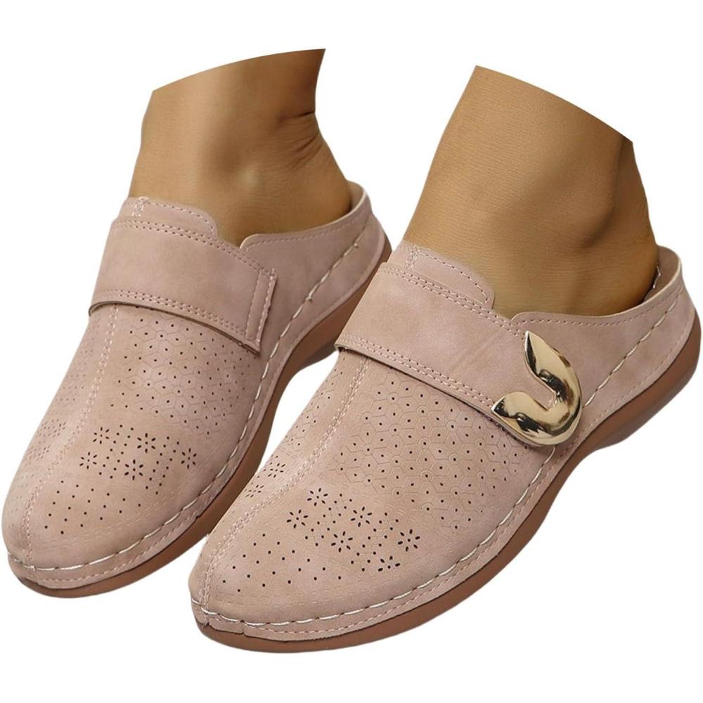 image:imageSabots orthopdiques enfiler bout ferm pour femme Coupe large Sandales de marche avec soutien de la vote plantaire et sangle boucle rglableRose