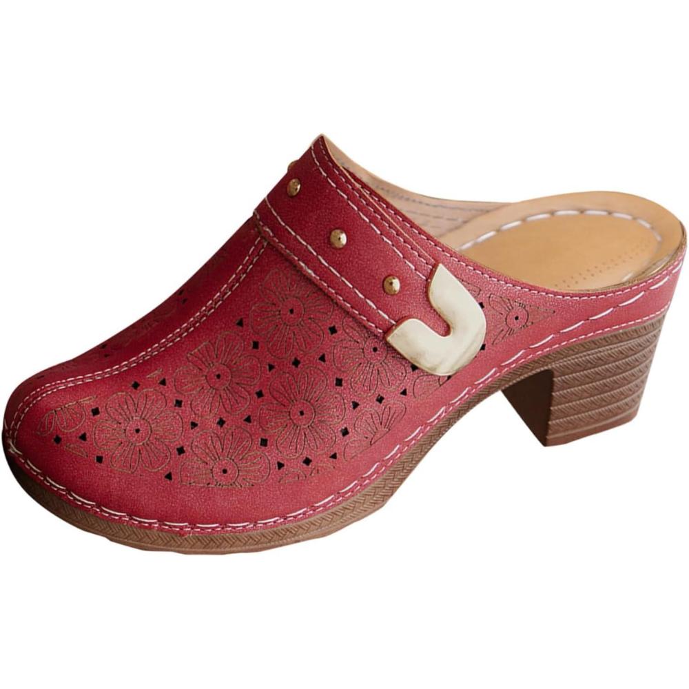 image:imageSabots orthopdiques enfiler bout ferm pour femme Coupe large Sandales de marche avec soutien de la vote plantaire et sangle boucle rglableRouge 9