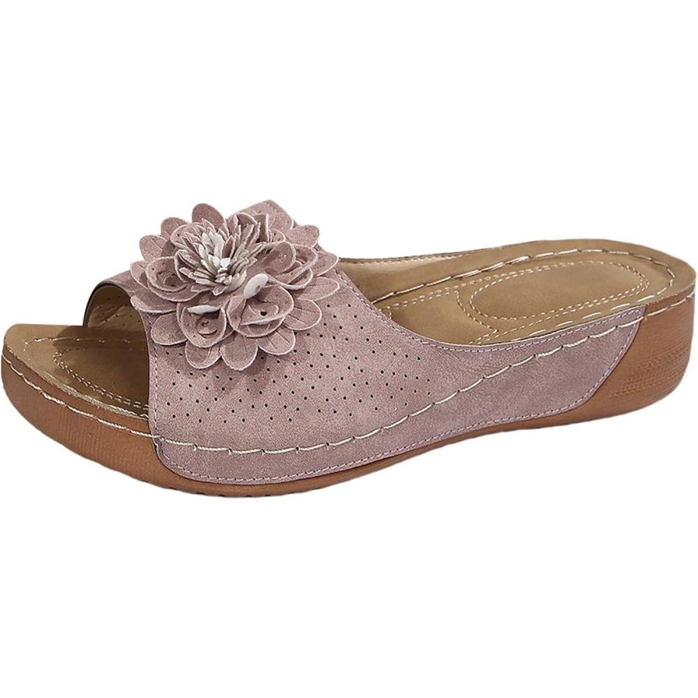 image:imageSandales Et Mules Pour Femmes t Mode Chaussure Compenses Bout Ouvert Sandales Claquettes Orthopdique AntiDrapant Chaussures De Plage Plateforme Mules Chaussons Respirantes PantouflesZ6 Pink