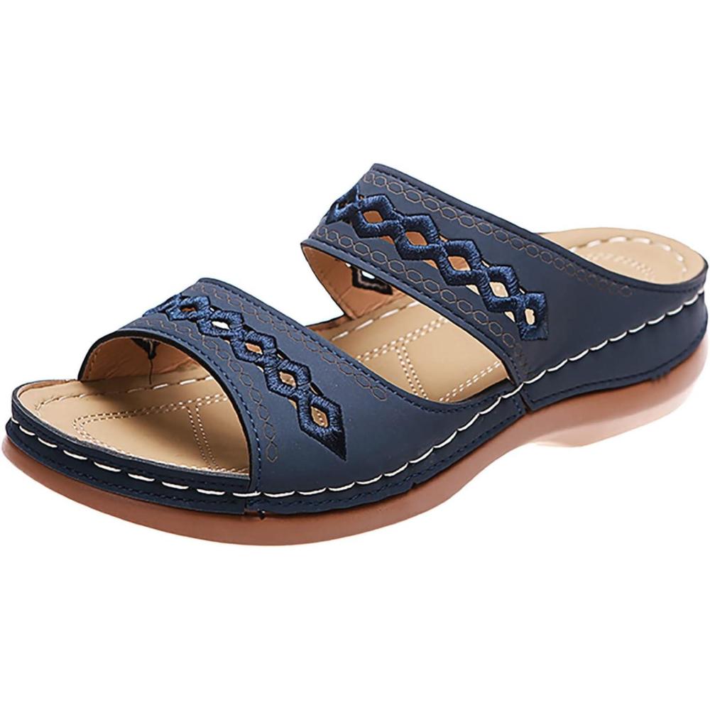 image:imageSandales Et Mules Pour Femmes t Mode Chaussure Compenses Bout Ouvert Sandales Claquettes Orthopdique AntiDrapant Chaussures De Plage Plateforme Mules Chaussons Respirantes PantouflesZ5 Dark Blue