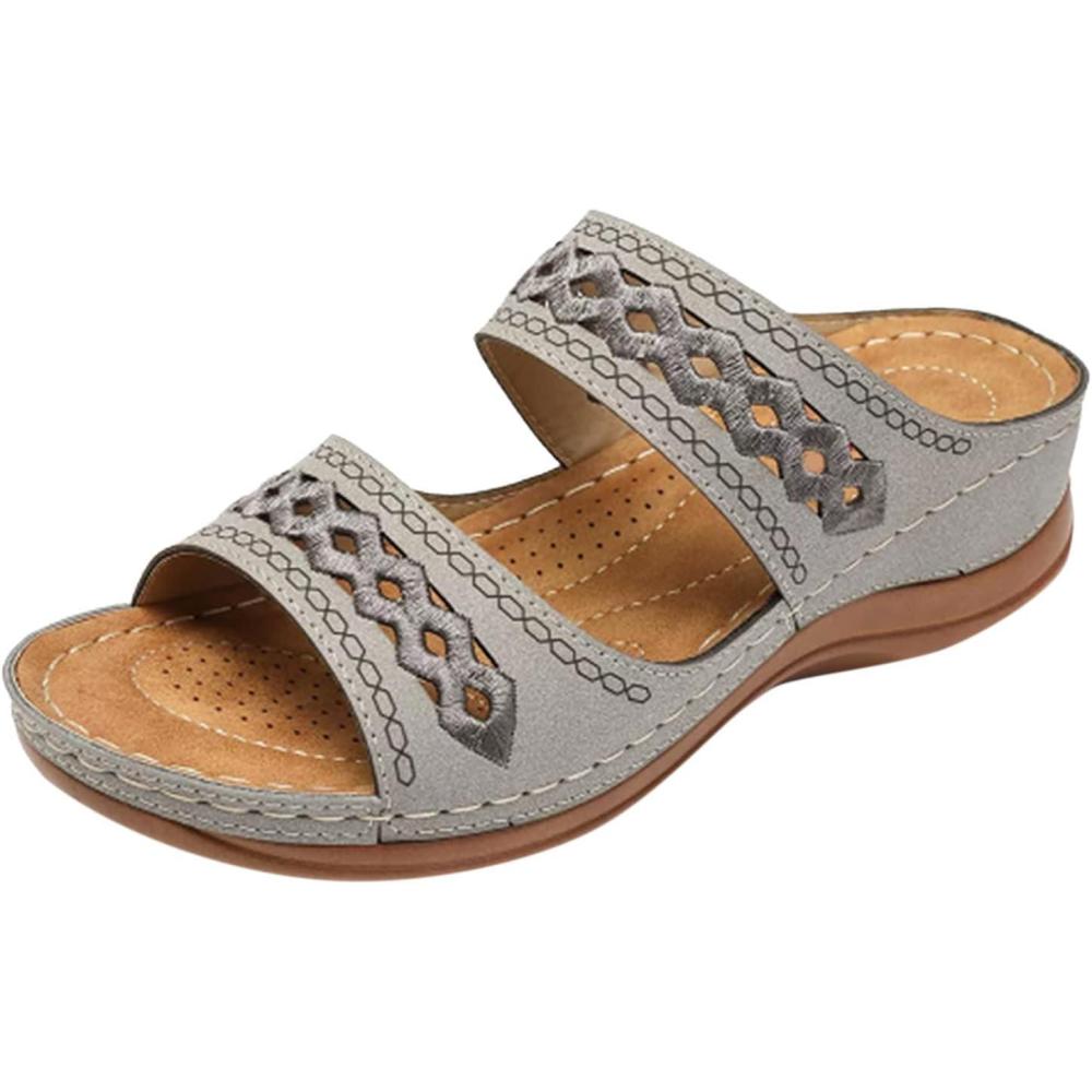 image:imageSandales Et Mules Pour Femmes t Mode Chaussure Compenses Bout Ouvert Sandales Claquettes Orthopdique AntiDrapant Chaussures De Plage Plateforme Mules Chaussons Respirantes PantouflesZ4 Grey