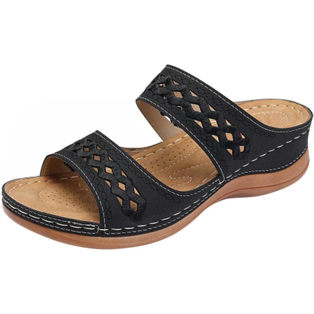 image:imageSandales Et Mules Pour Femmes t Mode Chaussure Compenses Bout Ouvert Sandales Claquettes Orthopdique AntiDrapant Chaussures De Plage Plateforme Mules Chaussons Respirantes PantouflesZ4 Black