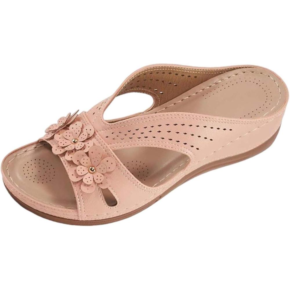 image:imageSandales Et Mules Pour Femmes t Mode Chaussure Compenses Bout Ouvert Sandales Claquettes Orthopdique AntiDrapant Chaussures De Plage Plateforme Mules Chaussons Respirantes PantouflesZ2 Pink