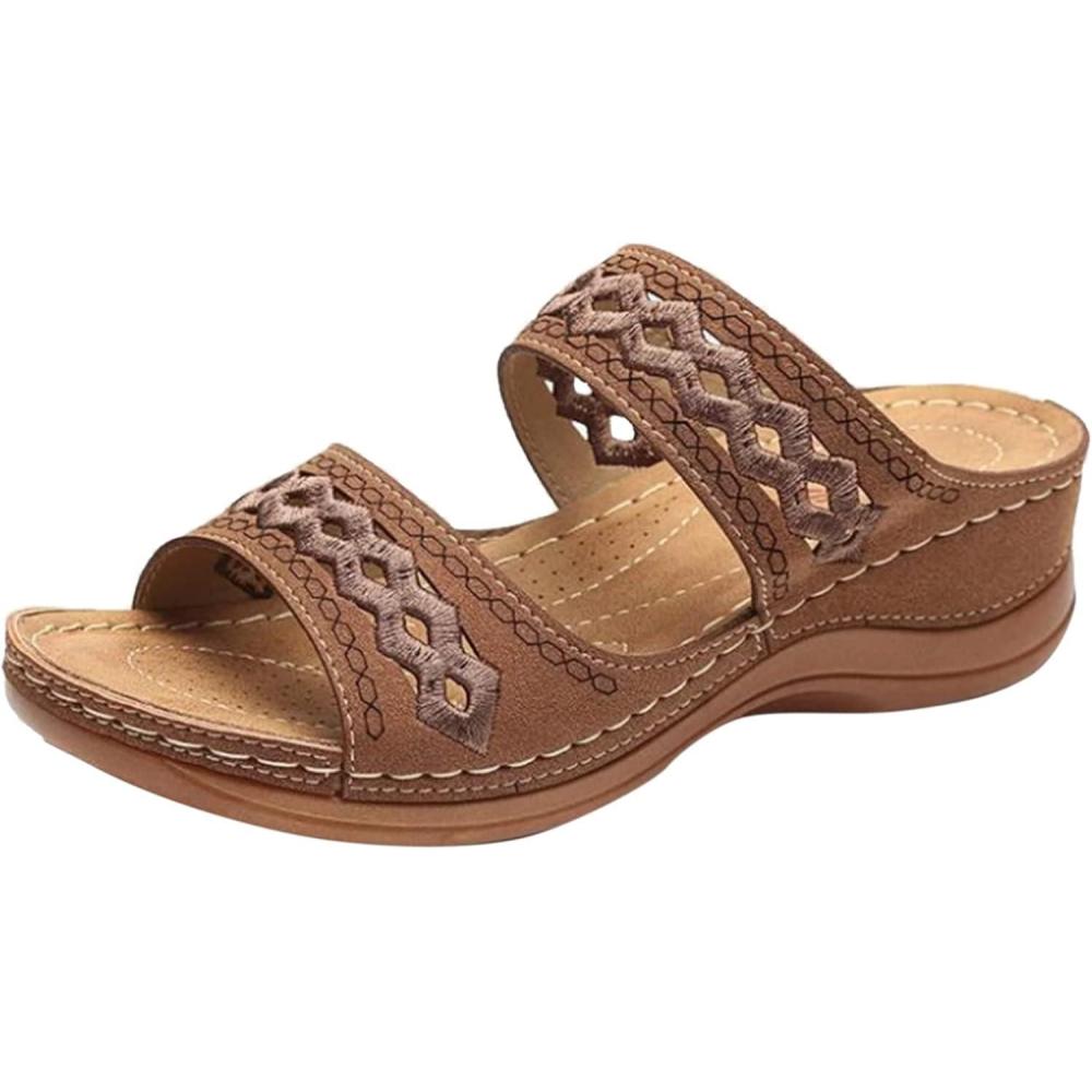 image:imageSandales Et Mules Pour Femmes t Mode Chaussure Compenses Bout Ouvert Sandales Claquettes Orthopdique AntiDrapant Chaussures De Plage Plateforme Mules Chaussons Respirantes PantouflesZ4 Brown