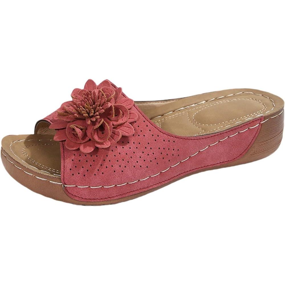 image:imageSandales Et Mules Pour Femmes t Mode Chaussure Compenses Bout Ouvert Sandales Claquettes Orthopdique AntiDrapant Chaussures De Plage Plateforme Mules Chaussons Respirantes PantouflesZ6 Red
