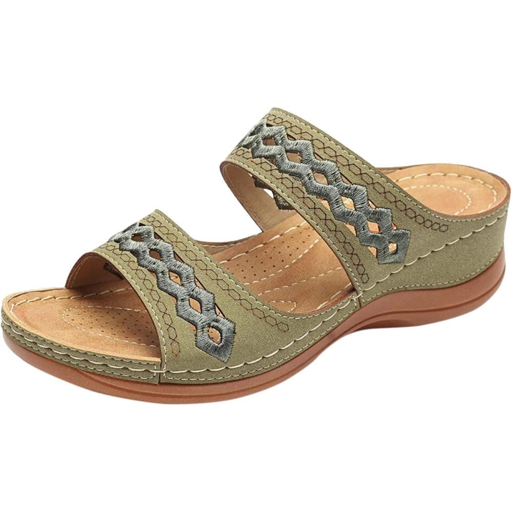 image:imageSandales Et Mules Pour Femmes t Mode Chaussure Compenses Bout Ouvert Sandales Claquettes Orthopdique AntiDrapant Chaussures De Plage Plateforme Mules Chaussons Respirantes PantouflesZ4 Green