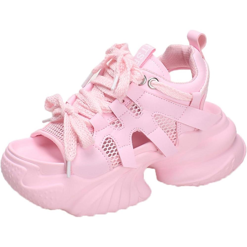 image:imageSandales Femmes t Confortable Orthopdique Bout Ouvert Sandales Compenses Femme Plateforme Talon Haut 9CM Respirantes Lger pour Ete Plage Vacances3011 Rose