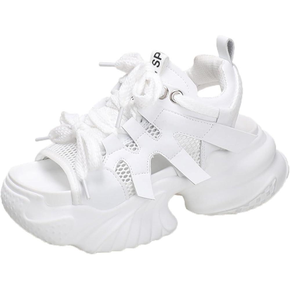 image:imageSandales Femmes t Confortable Orthopdique Bout Ouvert Sandales Compenses Femme Plateforme Talon Haut 9CM Respirantes Lger pour Ete Plage Vacances3011 Blanc