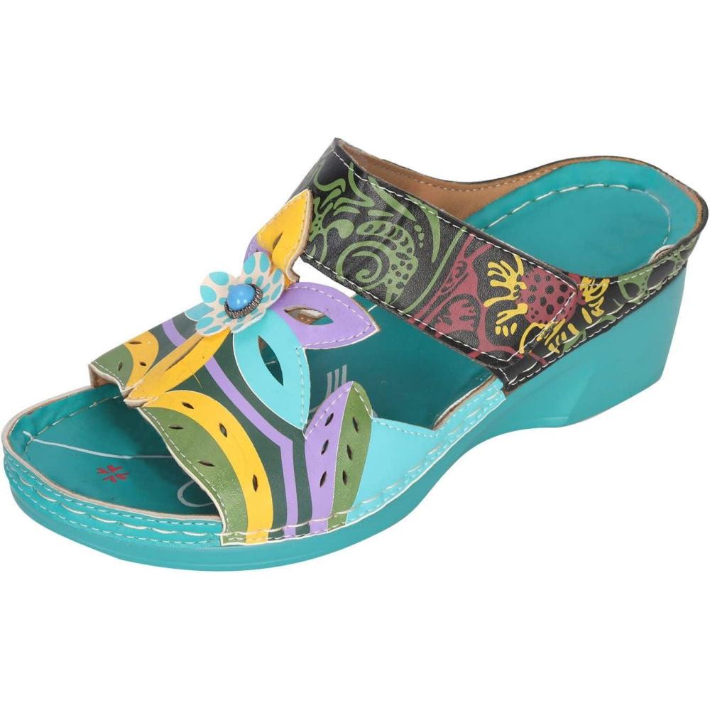 image:imageSandales Orthopdique Femmes t Marche Femme Confortable Plateforme Chaussures de Plage Antidrapantes Respirantes Bohme Bout Ouvert Sandales avec Talon Bloc Chaussure Femmes Talon CompensF Vert