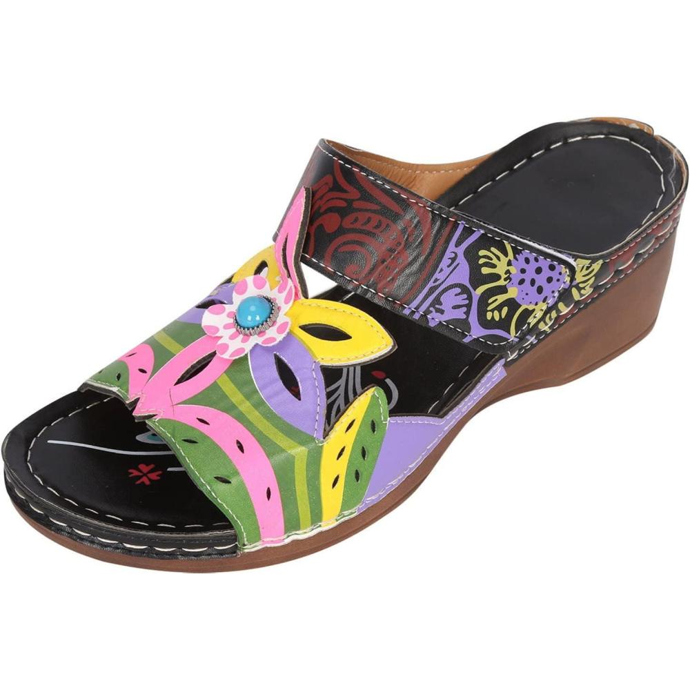 image:imageSandales Orthopdique Femmes t Marche Femme Confortable Plateforme Chaussures de Plage Antidrapantes Respirantes Bohme Bout Ouvert Sandales avec Talon Bloc Chaussure Femmes Talon CompensF le Noir