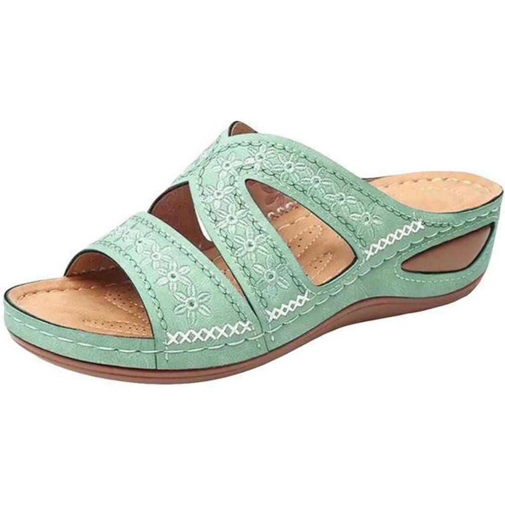 image:imageSandales Orthopdique Femmes t Marche Femme Confortable Plateforme Chaussures de Plage Antidrapantes Respirantes Bohme Bout Ouvert Sandales avec Talon Bloc Chaussure Femmes Talon CompensC Vert