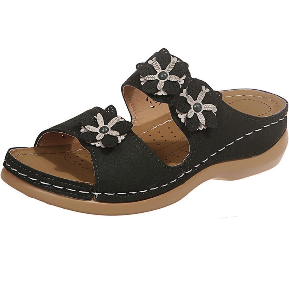 image:imageSandales Orthopdique Femmes t Marche Femme Confortable Plateforme Chaussures de Plage Antidrapantes Respirantes Bohme Bout Ouvert Sandales avec Talon Bloc Chaussure Femmes Talon CompensE Arme Verte