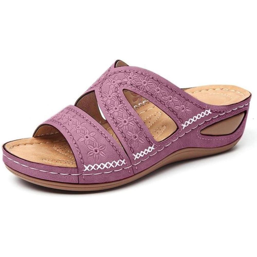 image:imageSandales Orthopdique Femmes t Marche Femme Confortable Plateforme Chaussures de Plage Antidrapantes Respirantes Bohme Bout Ouvert Sandales avec Talon Bloc Chaussure Femmes Talon CompensC Violet