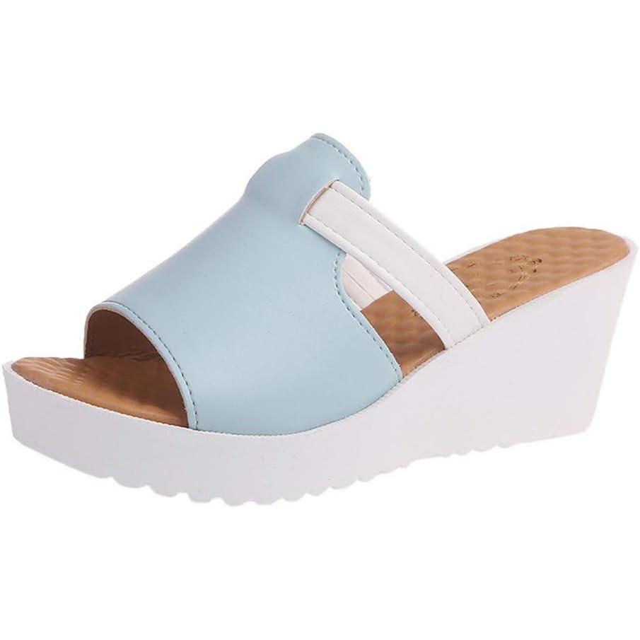image:imageSandales compenses pour femme Sandales plateforme pour femme Pantoufles dt Bout rond Extrieur Talon oblique Semelle paisse Sandales et pantoufles compenses Sandales dt Bleu Ciel
