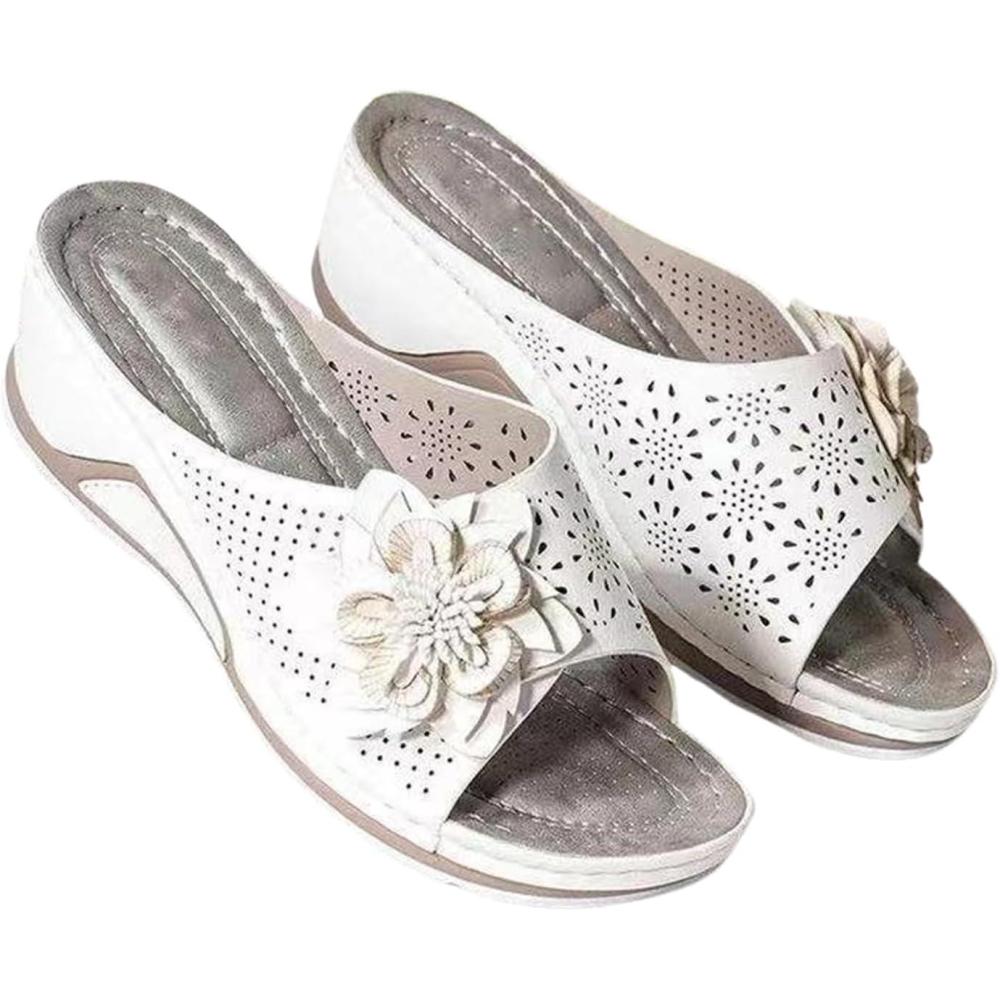 image:imageSandales orthopdiques de soutien de la vote plantaire en cuir souple Sandales compenses en cuir pour femmes pour le confort et llganceBlanc