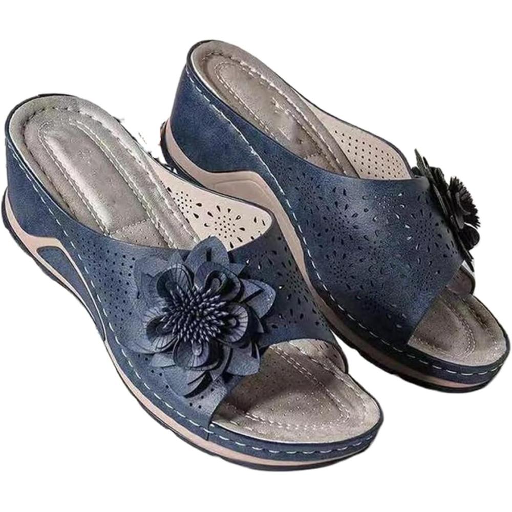 image:imageSandales orthopdiques de soutien de la vote plantaire en cuir souple Sandales compenses en cuir pour femmes pour le confort et llganceBleu