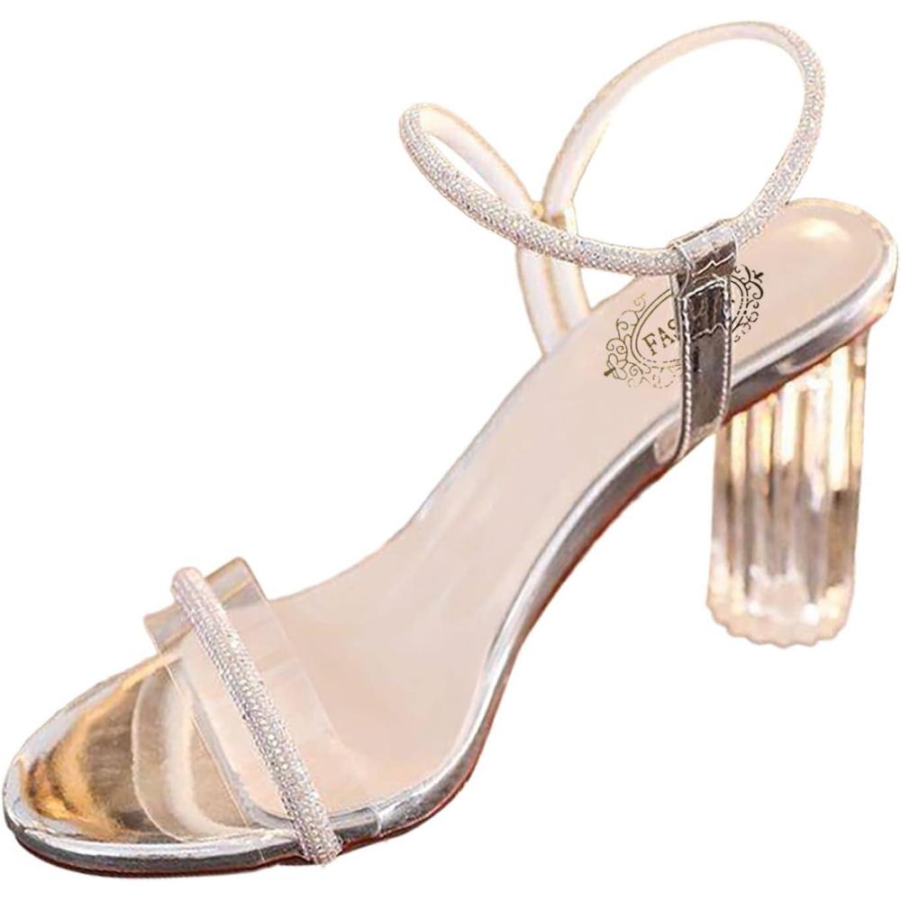 image:imageSandales pour femme Taille 44 Nouveau talon transparent Style franais Ligne droite avec style fe Talon haut Sandales talon pais Sandales compenses pour femme Taille 9 large largeurArgent