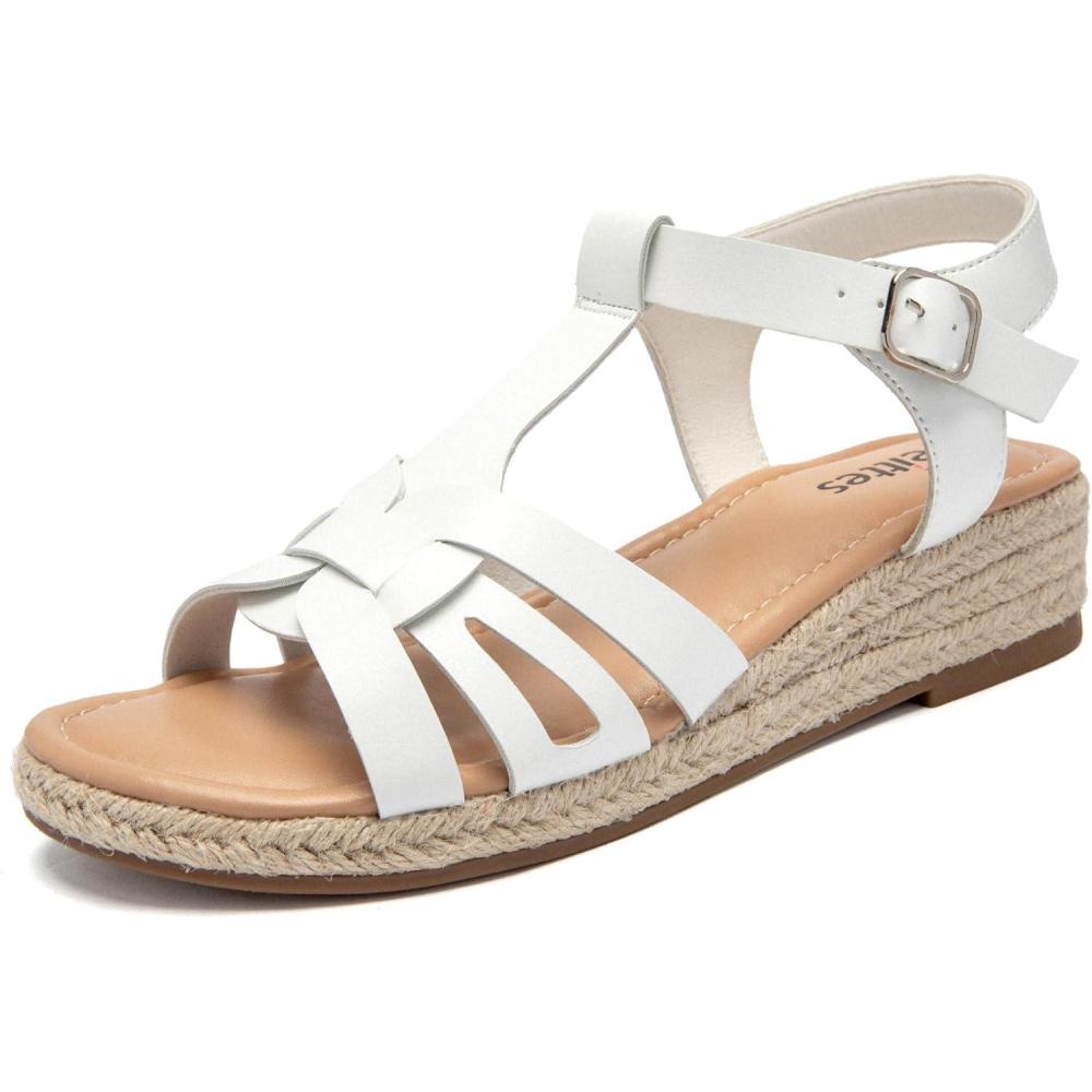 image:imageVeittes Sandales compenses plateforme pour femmesSemelle en caoutchouc antidrapante confortable sandales compenses dcontractes avec lanires et bride la cheville pour ltFr2507007 Blanc