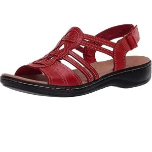 2025 Sandales Orthopédique Femmes été Sandales De Marche Femme Confortable Orthopédique Confortables Plateforme Chaussures Antidérapantes Respirantes Bohême Bout Ouvert Sandales avec Talon Bloc(A01 Rouge)