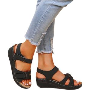2025 Sandales Orthopédique Femmes été Sandales De Marche Femme Confortable Orthopédique Confortables Plateforme Chaussures Antidérapantes Respirantes Bohême Bout Ouvert Sandales avec Talon Bloc(Noir)