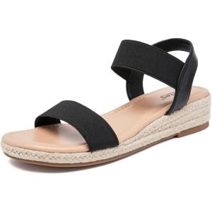 Veittes Sandales compensées à plateforme pour femmes,Sandales compensées espadrilles d&rsquo;été habillées à talon avec bride élastique à la cheville, bride unique et orteils ouverts(Fr2507008 Noir)