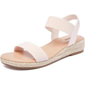 Veittes Sandales compensées à plateforme pour femmes,Sandales compensées espadrilles d&rsquo;été habillées à talon avec bride élastique à la cheville, bride unique et orteils ouverts(Fr2507008 Amande)