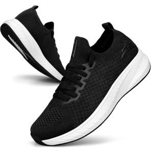 Basket Femme Chaussures de Sport Confort Respirant Léger Chaussures Fitness Gym Jogging Outdoor Sneakers(Noir Blanche)