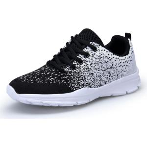 Chaussures de Sport Course Homme Femme Basket Lacets Fitness Confortable Sneakers Trail Running Shoes(Noir Blanc)