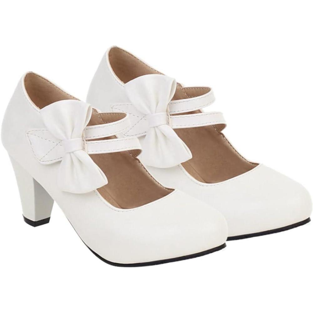 image:imageChaussures Jane Talons Hauts Rouges Talons Hauts la Mode Chaussure Femme Chic Chaussures Femme Gros Talons Talons pour Fille Intrieur PUBlanc