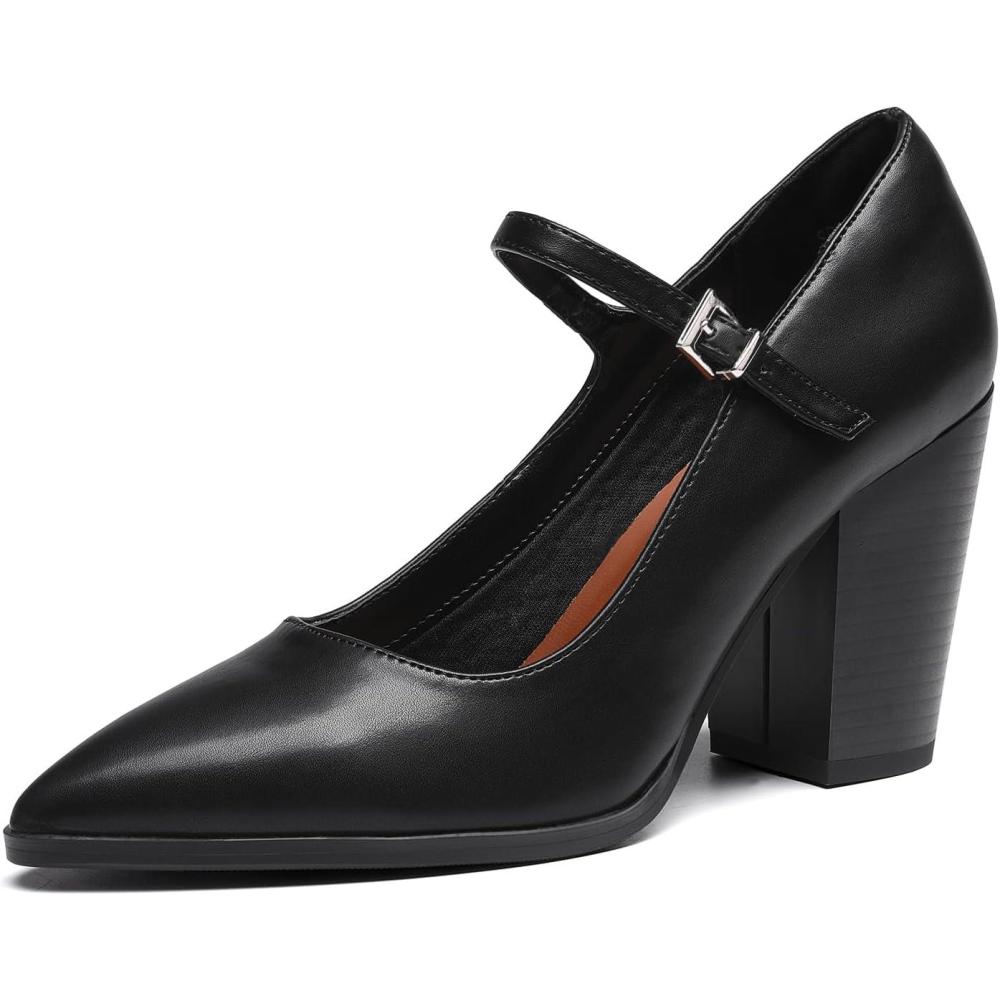 image:imageDREAM PAIRS Chaussures Mary Jane bout ferm et talons hauts et pais pour femme Bout pointu Confortables Pour mariage et travailNoir