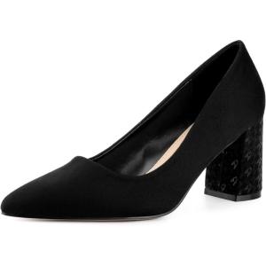 Allegra K Escarpins à Talons épais avec imprimé écossais à Bout Pointu pour Femme(Noir)