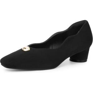 Allegra K Escarpins à enfiler avec boucle mentale et talon épais et bout carré pour femme(Noir)