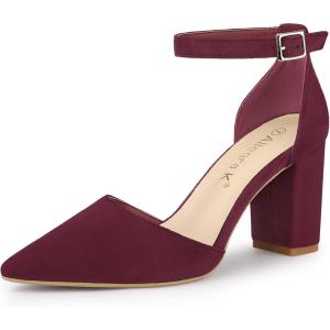 Allegra K Escarpins à talons épais avec sangle de cheville et bout pointu pour femme(Bordeaux)